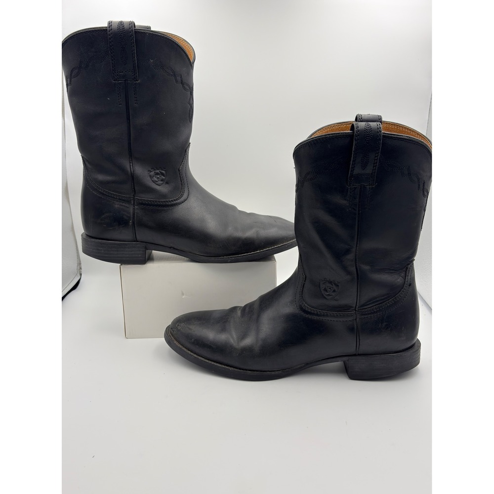 Ariat Heritage Roper Mens Black Leather Western Cowboy Boots Round Toe Pull On